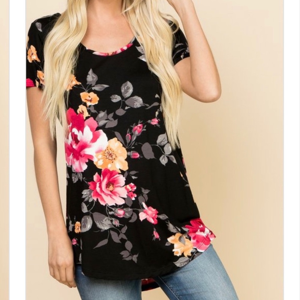🎈The Florence Tunic- black floral open back top - Picture 5 of 8